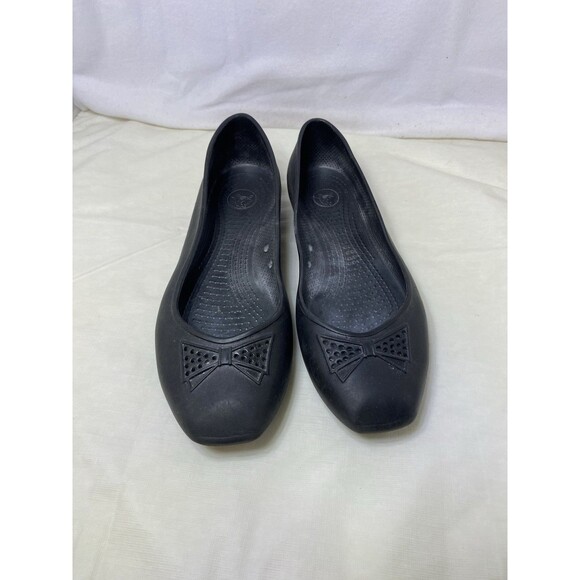 Crocs Women Shoe Lenora Size 7M Black Square Toe Bow Ballet Flat - Picture 4 of 5